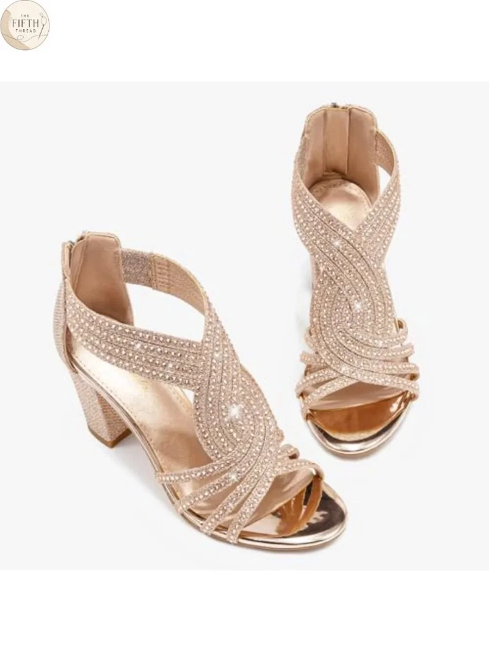 Rhinestone Chunky Block Heel Sandals Wedding Party Heels